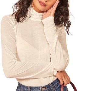 Reformation Size Small Reid Turtleneck Top Tee Long Sleeve Semi Sheer White